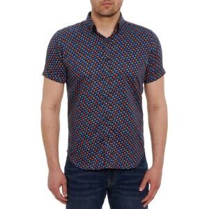 Robert Graham Spaceships Houndstooth Short Sleeve Shirt NWT $178